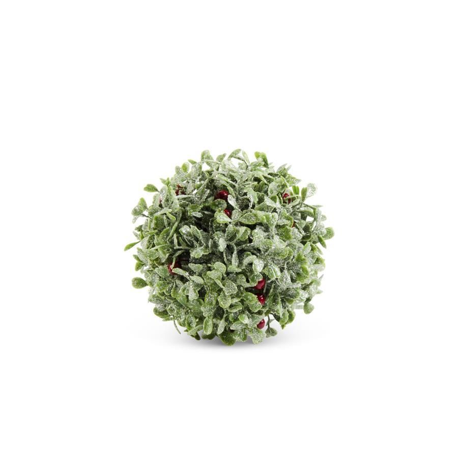 5" Glittered Mistletoe Ornament w/Red Berries