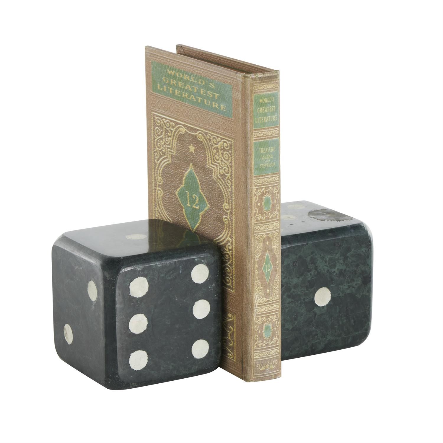 Green Marble Dice bk ends