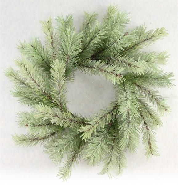 11" DIAMETER GREEN/WHITE FROSTED PINE CANDLE RING