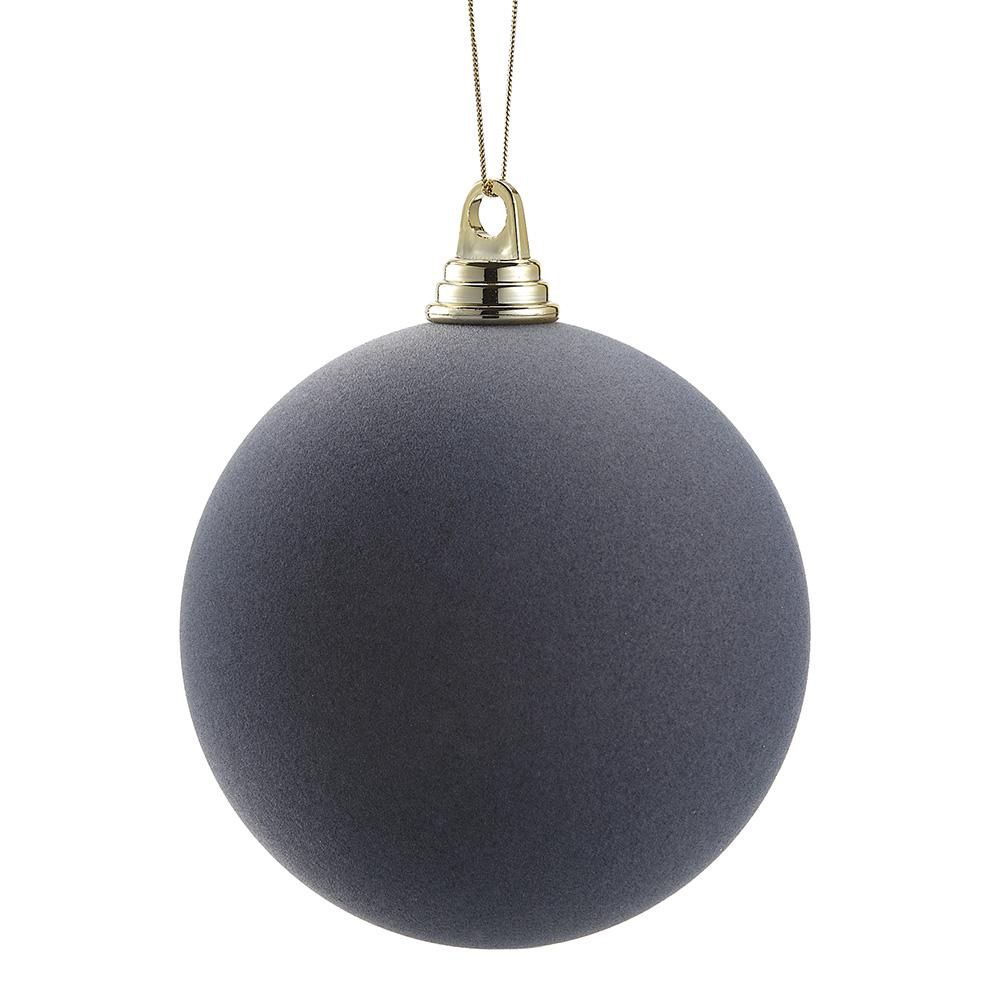 6" Flocked Ball Ornament- Grey