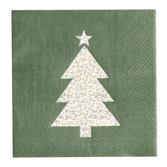 Cocktail Napkin Silver Flitter Tree