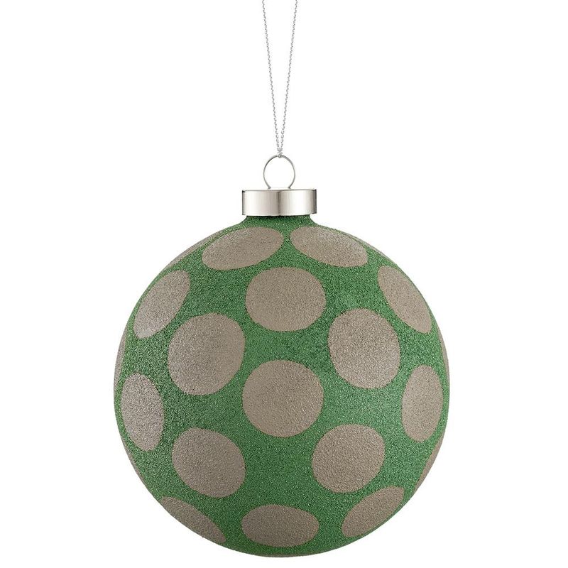 4.75"Polka Dot Glass Ball Ornament-Grn/gy