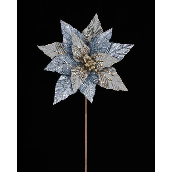 9.5"DIA X 19"L GLITR POINSETTIA STEM GREY/SILVER