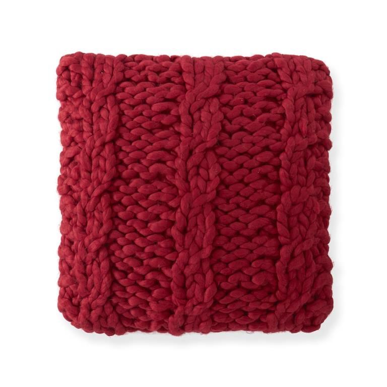 20" Red Hand Knit Braided Pillow