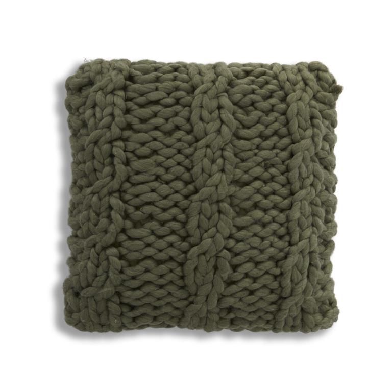 20" Green Hand Knit Braided Pillow
