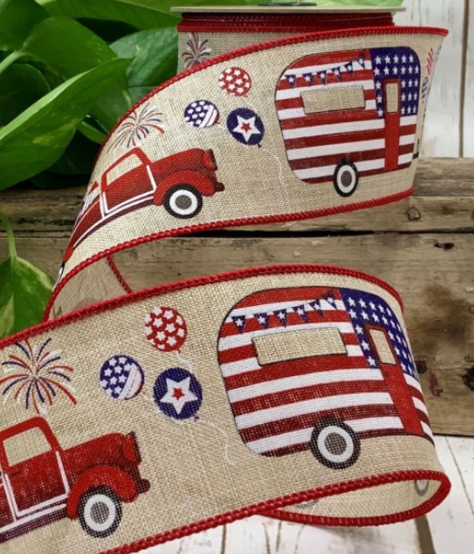 Patriotic Truck Camper Ribbon 2.5&quot;