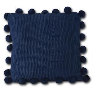 20" Blue Moss Knit Pillow w/Pompom Trim