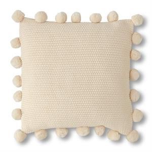 20&quot; Cream  Moss Knit Pillow w/Pompom Trim