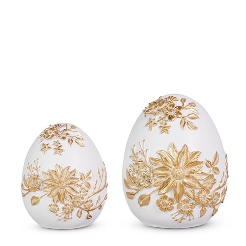 White Floral Accent Eggs Set of 2