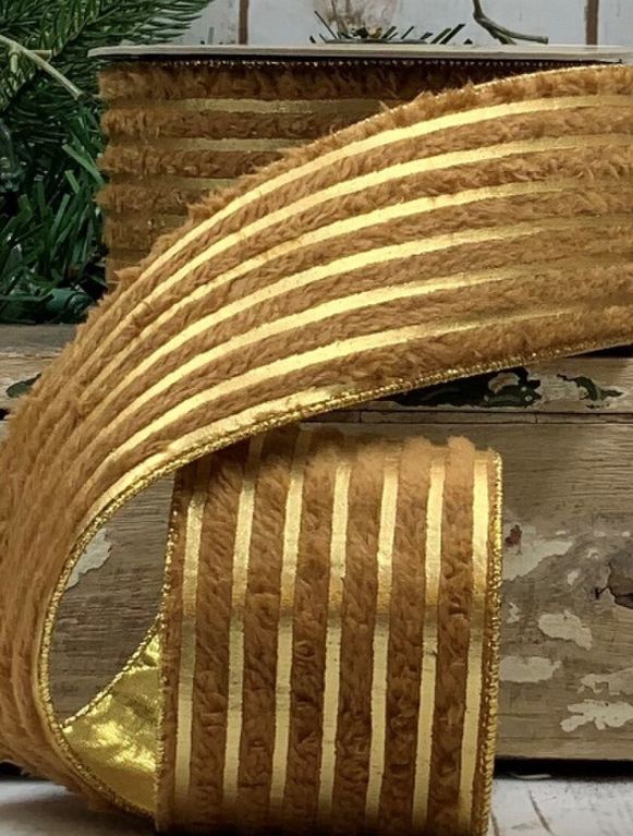 Metallic gold stripe Ribbon Coffee