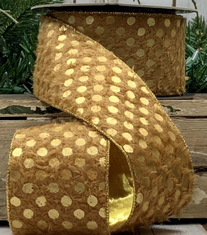 Metallic gold polka dot Ribbon, Coffee