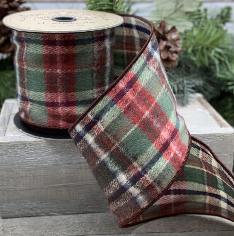 Faux Wool plaid Ribbon, Red-brown