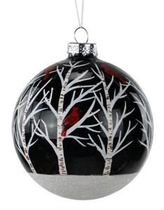 Glass Cardinal/Birch Ball