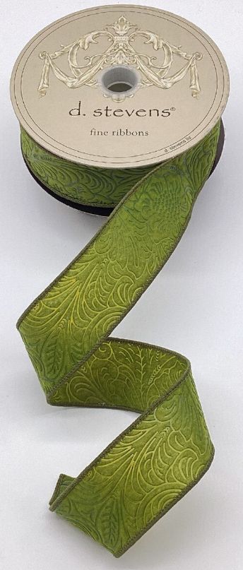 Embossed floral  olive Ribbon
