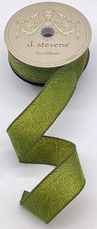 Embossed floral  olive Ribbon