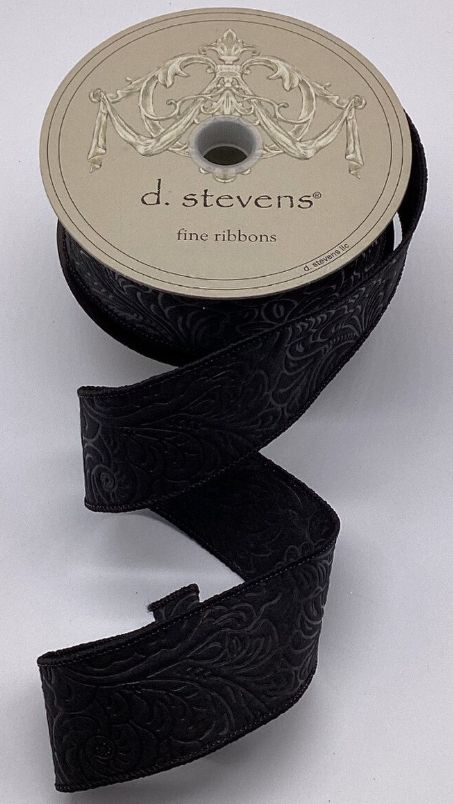 Embossed Floral Black Ribbon