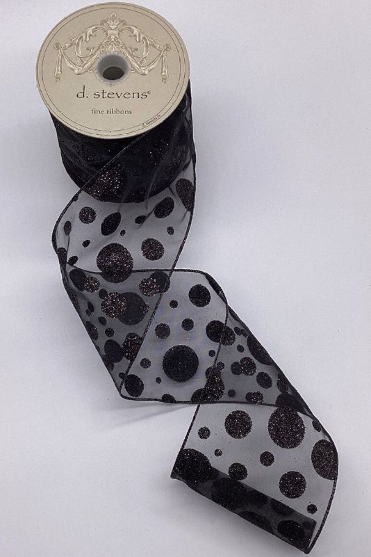 Sheer Black Glitter Polka Dot Ribbon