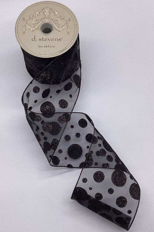 Sheer Black Glitter Polka Dot Ribbon