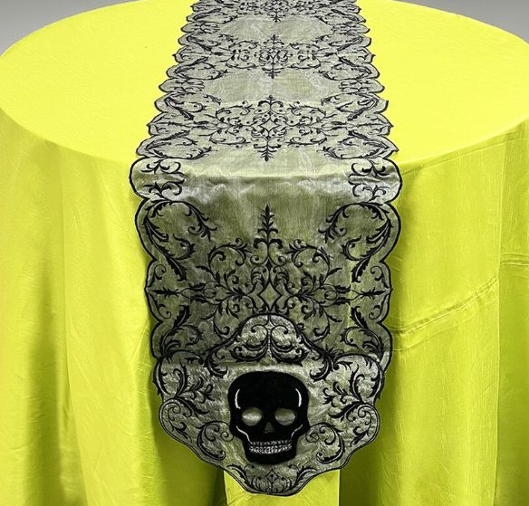 Sheer Lace skull table runner, black
