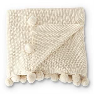 Cream Moss Throw w/Pomp.