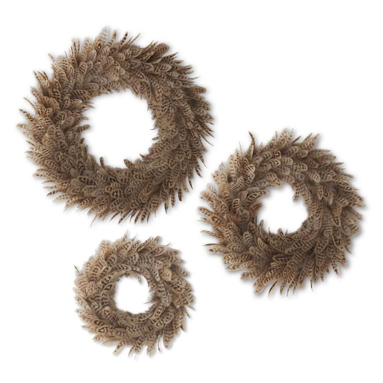 16" Tan &amp; Brown Feather Wreath