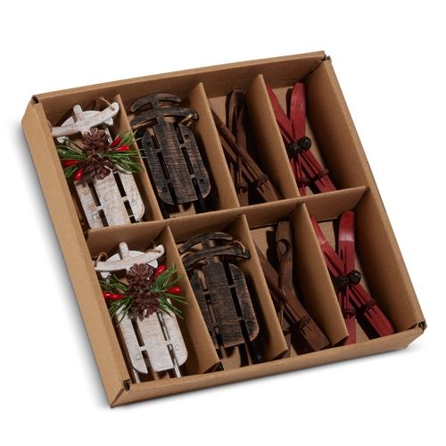 Box of Sleigh and Ski Ornaments