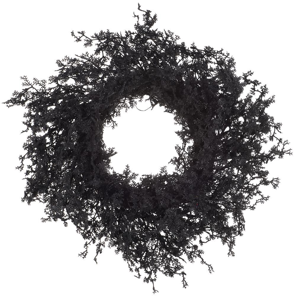 20" Flocked Pine Wreath, Black