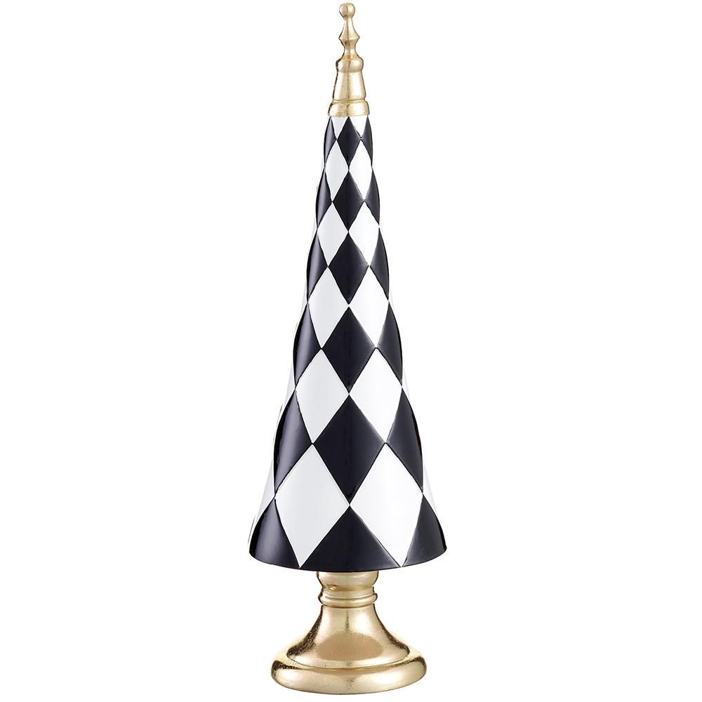 WH/BK Cone Topiary Tree 16"