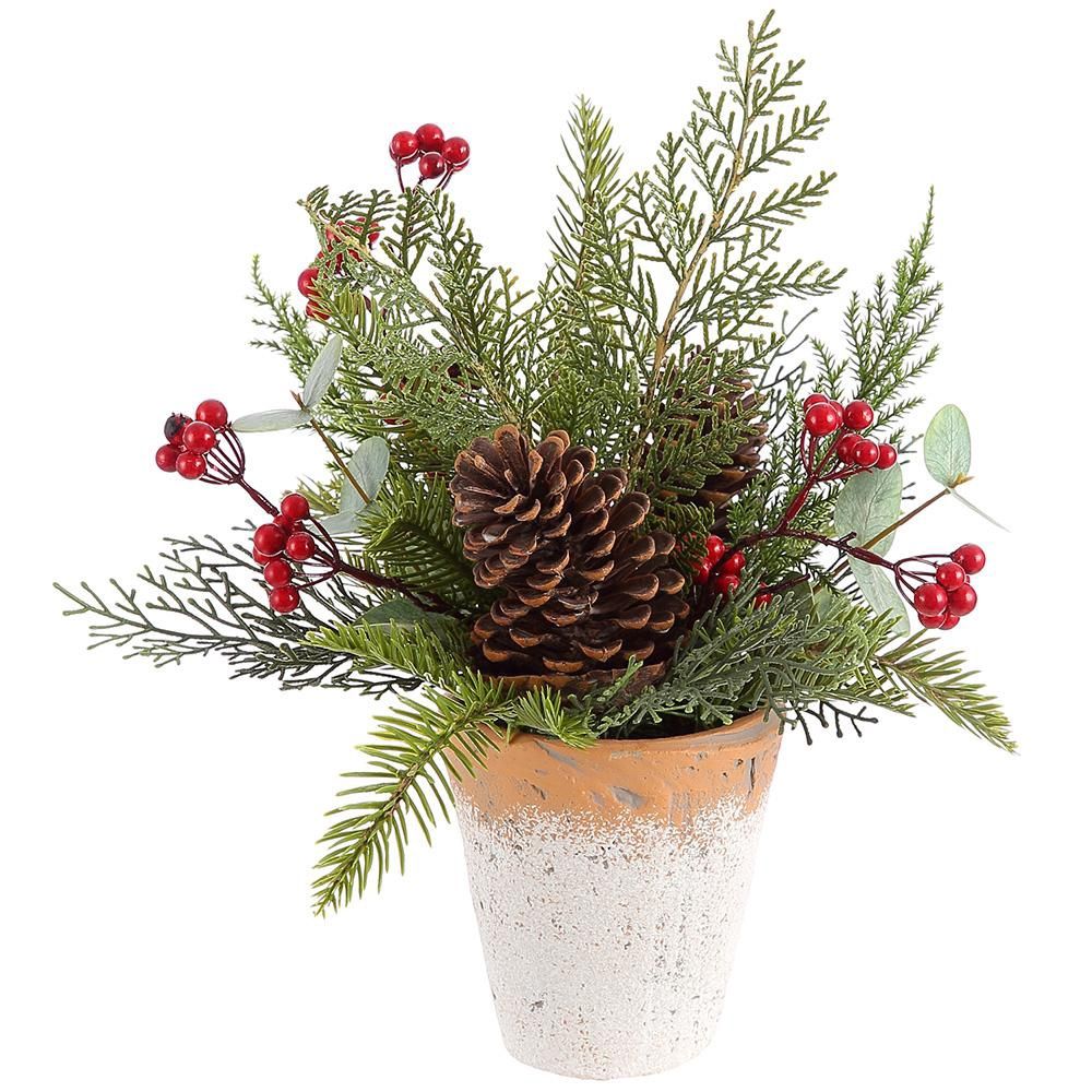 15" Berry/Pine Cone/Pine in Cement Pot