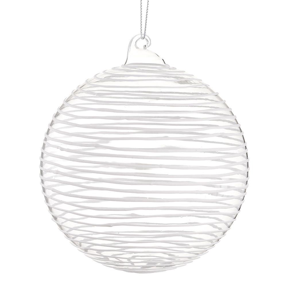 6" White Lines Glass Ornament
