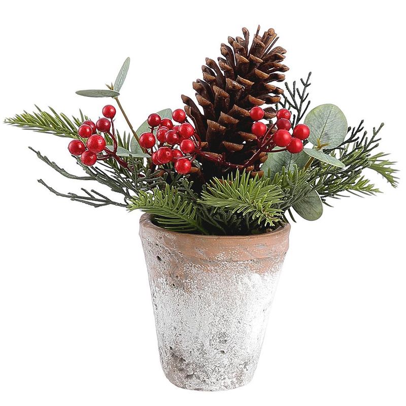 9" Berry/Pine Cone/Pine in Cement Pot