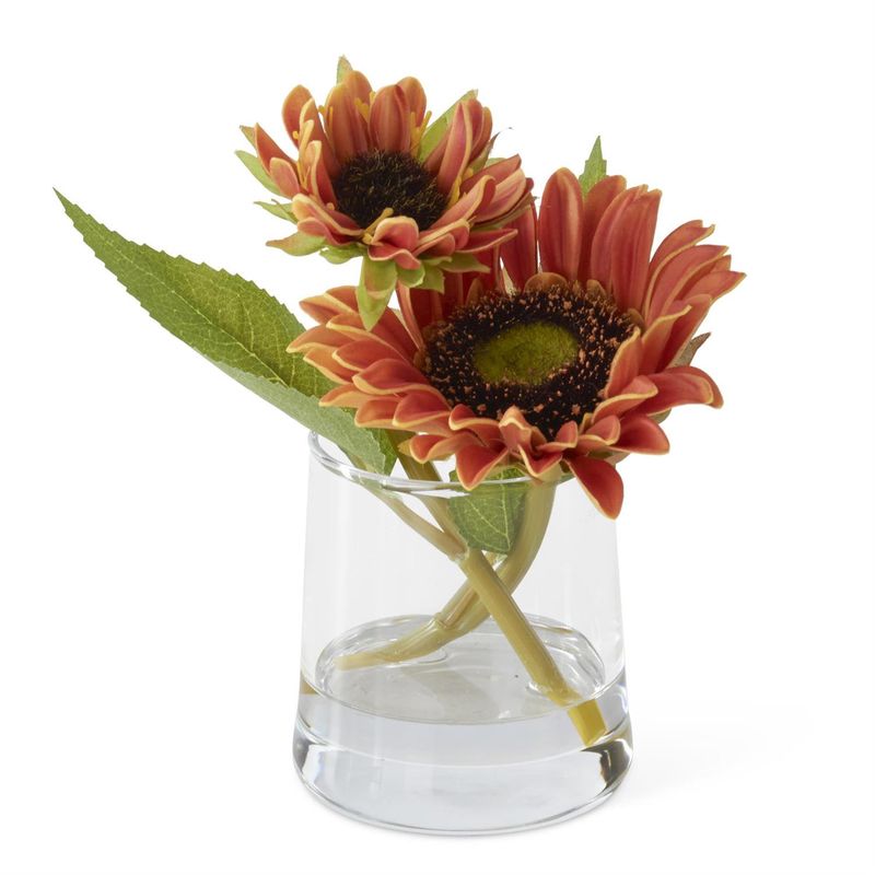 6.5" Orange Real Touch Sunflower in Glass