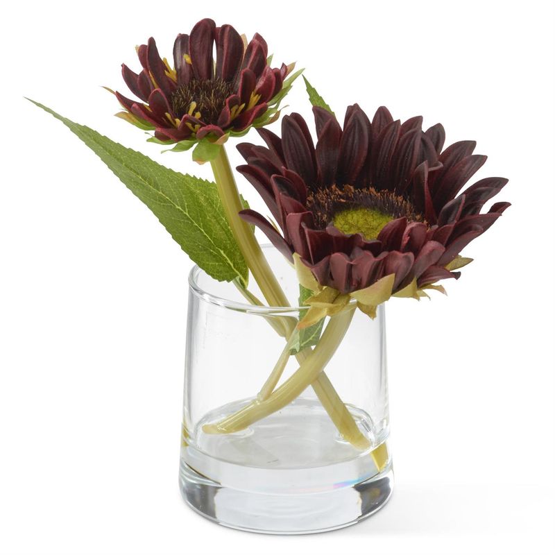 6.5" Burgundy Real Touch Sunflower in Glass
