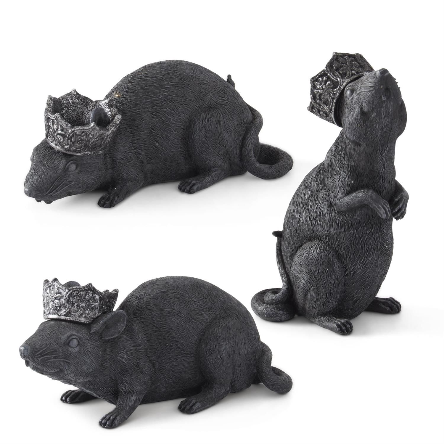 Black Resin Rats w/Glittered Crowns