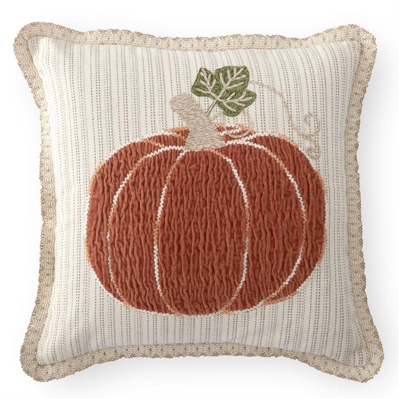 20" Burlap &amp; Orange Pumpkin Square Pillow