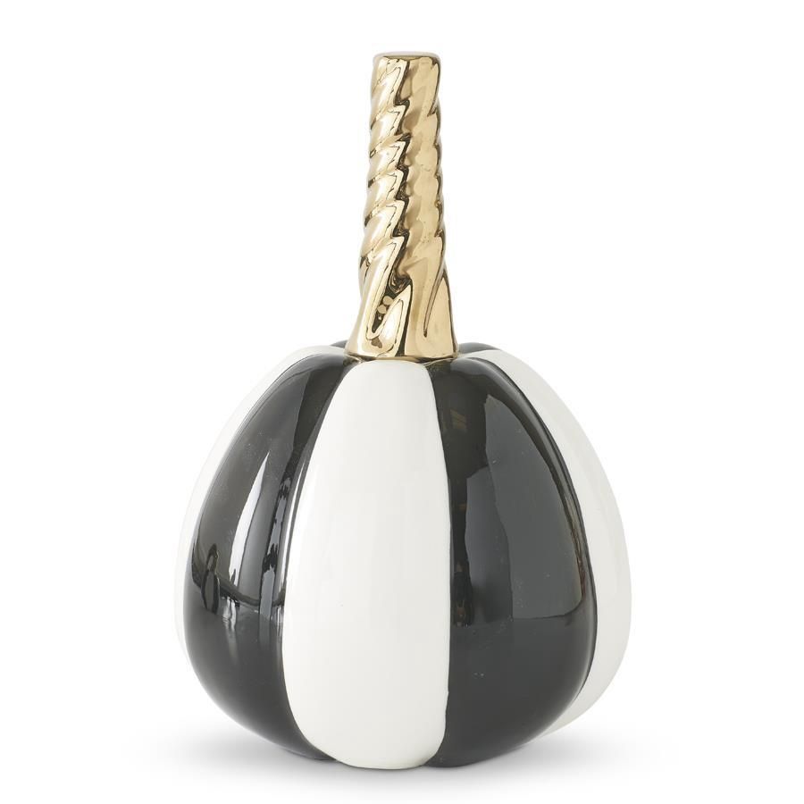 White &amp; Black Striped Ceramic Pumpkin