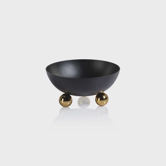 Black Condiment Bowl w/ Gold Feet