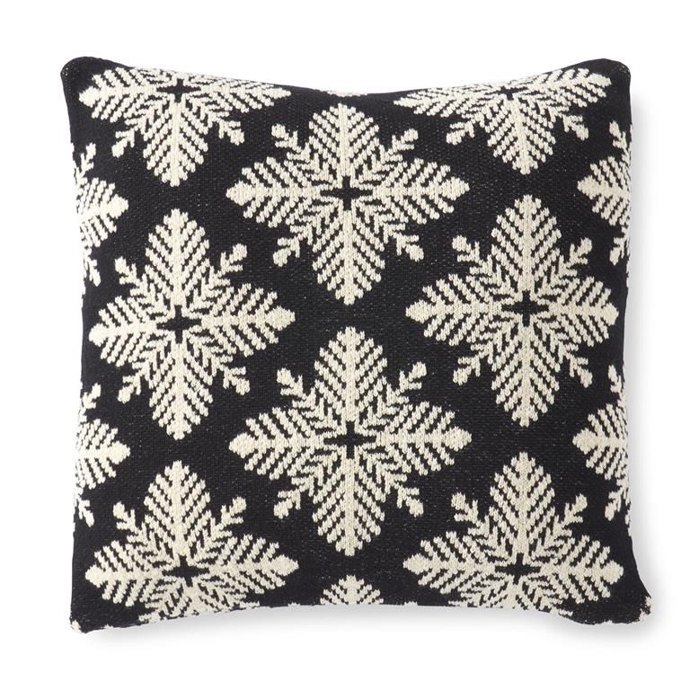20" Square Black &amp; White Knit Snowflake Pillow