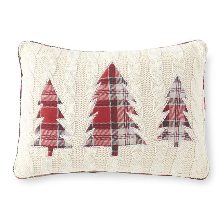 14" 3 Plaid Trees Cable Knit Pillow