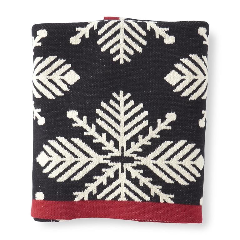 Black &amp; White Knit Snowflake Throw Blanket