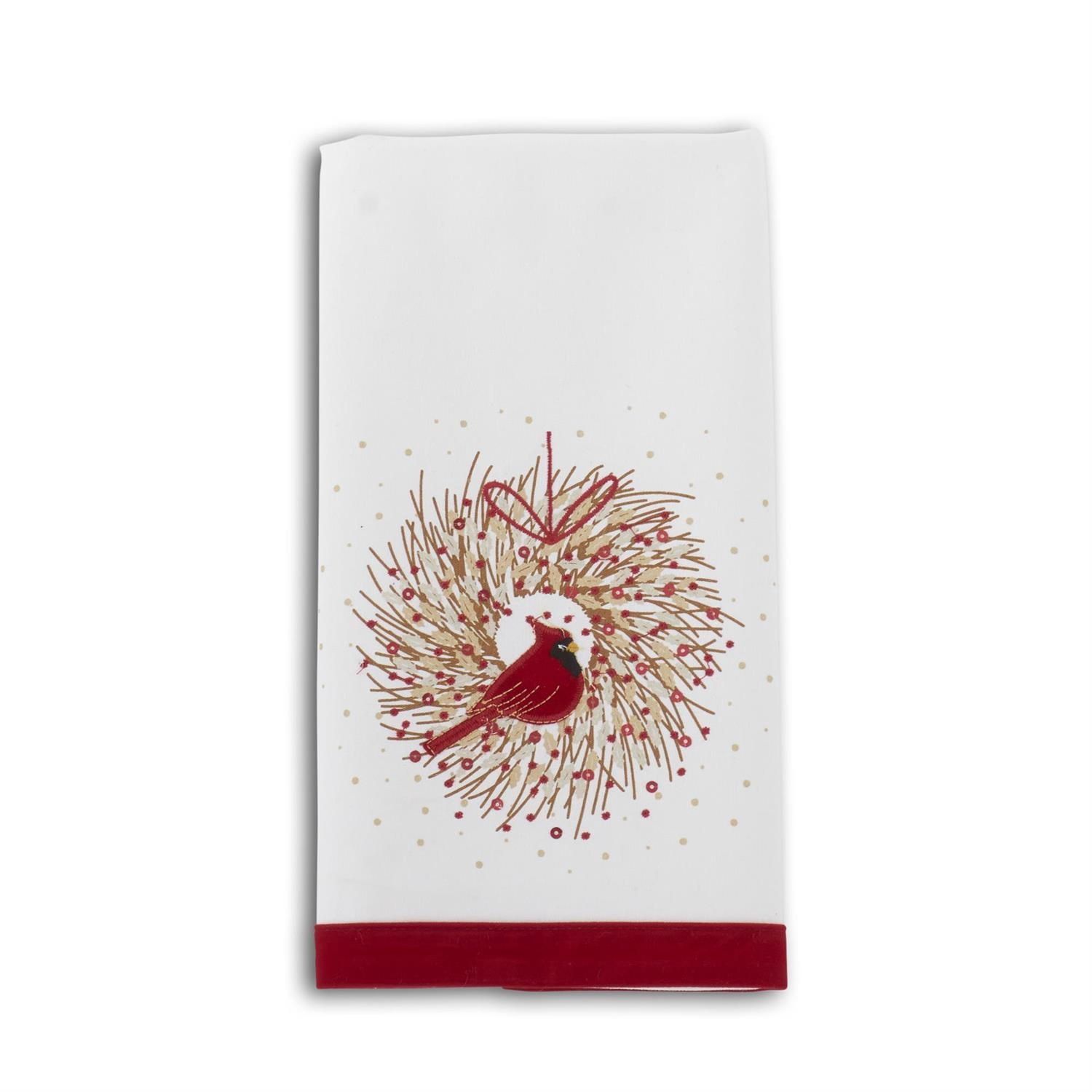 Cardinal Wreath Towel w/Sequins