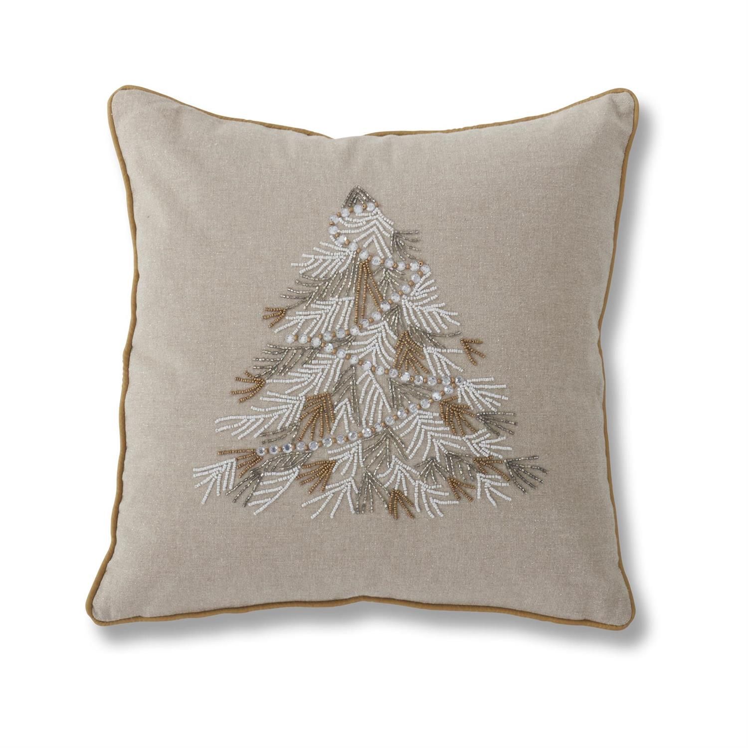 18" Square Beaded Christmas Tree Pillow