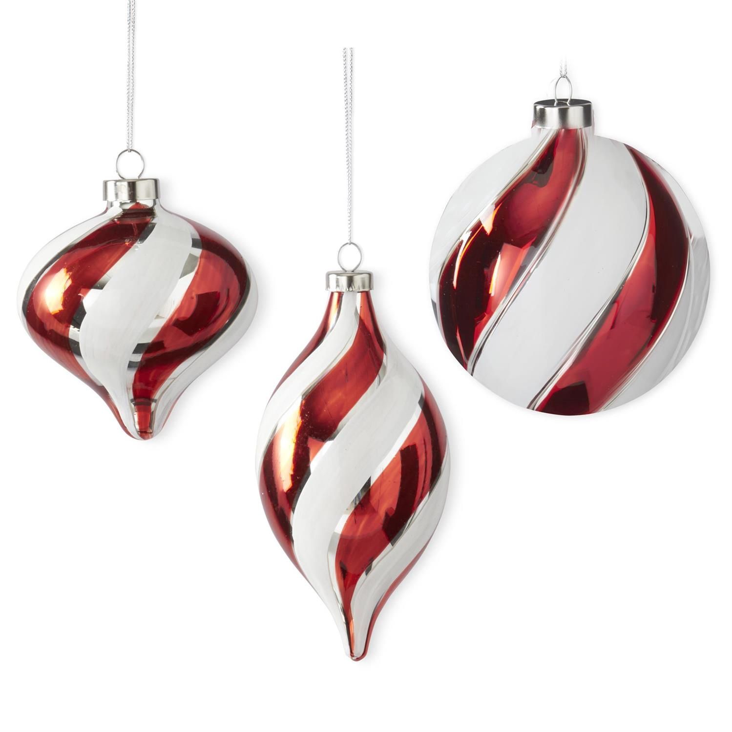 Asst. Red &amp; White Swirled Ornaments