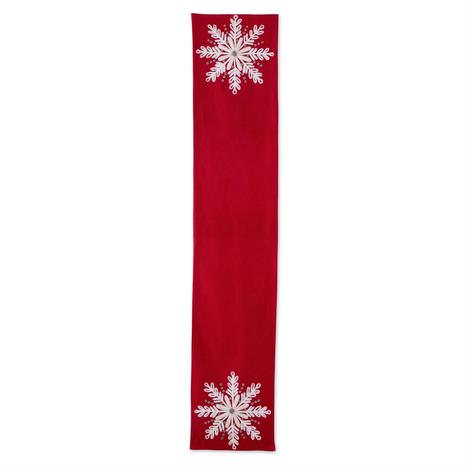 72" Red Wool Table Runner w/White Snowflake