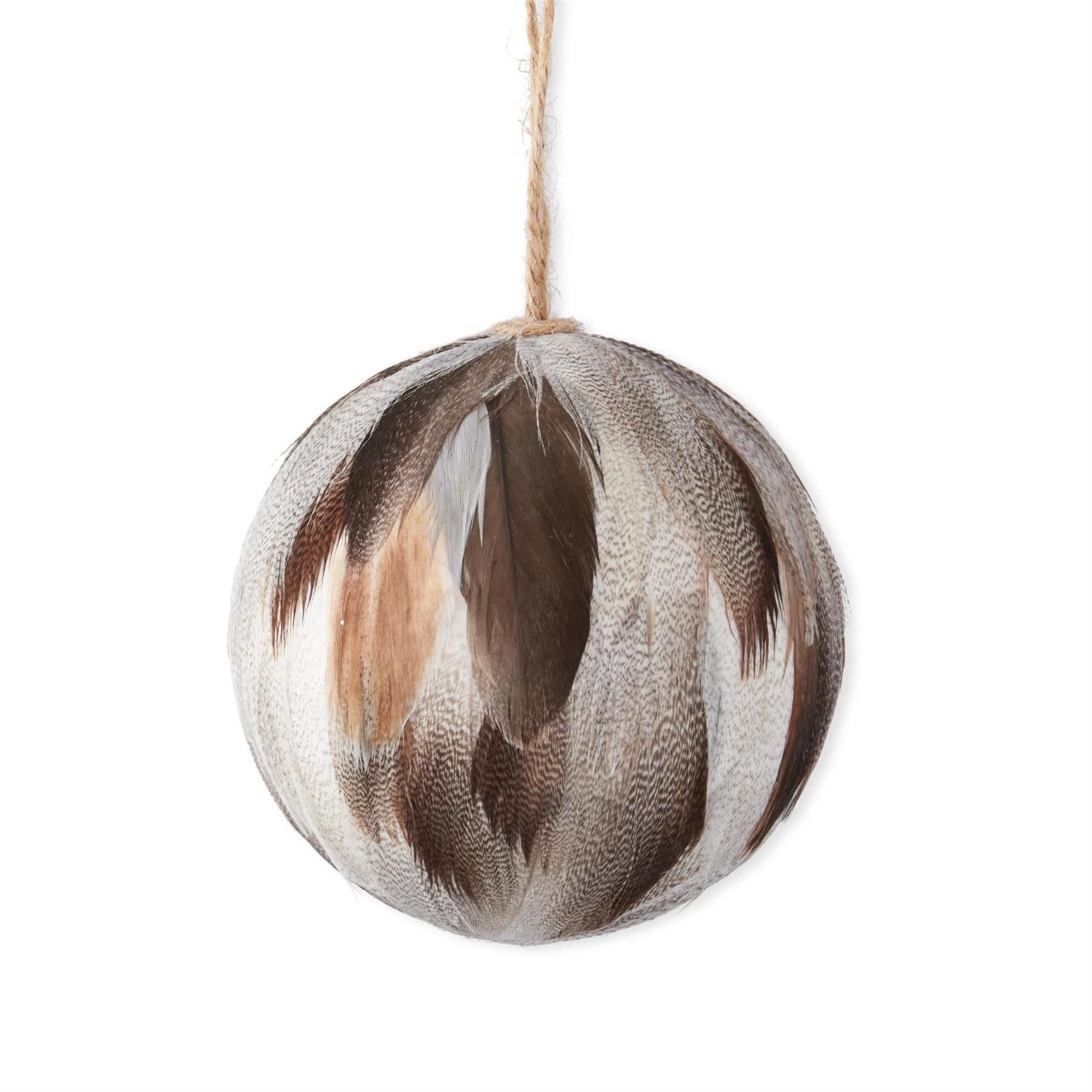 4" Round Gray Feather Ornament