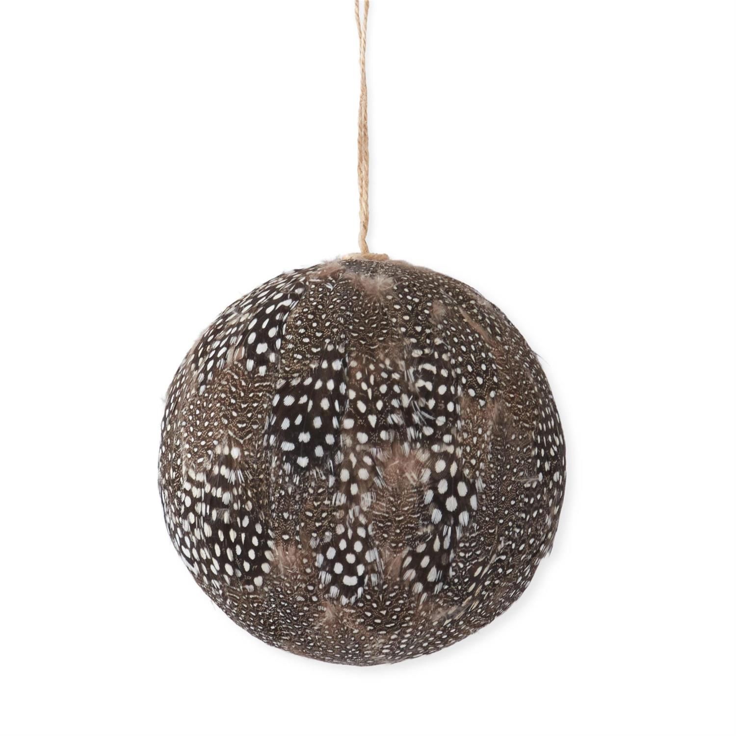 4.75" Round Black Feather Ornament