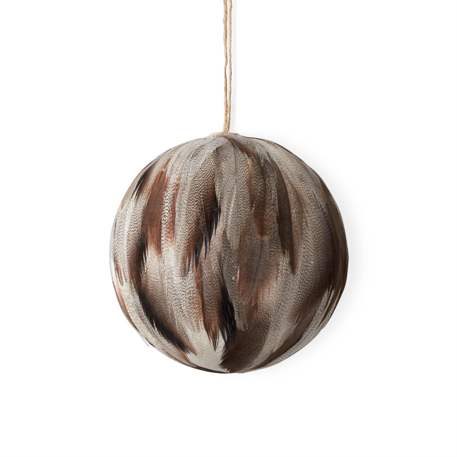 4.75" Round Gray Feather Ornament