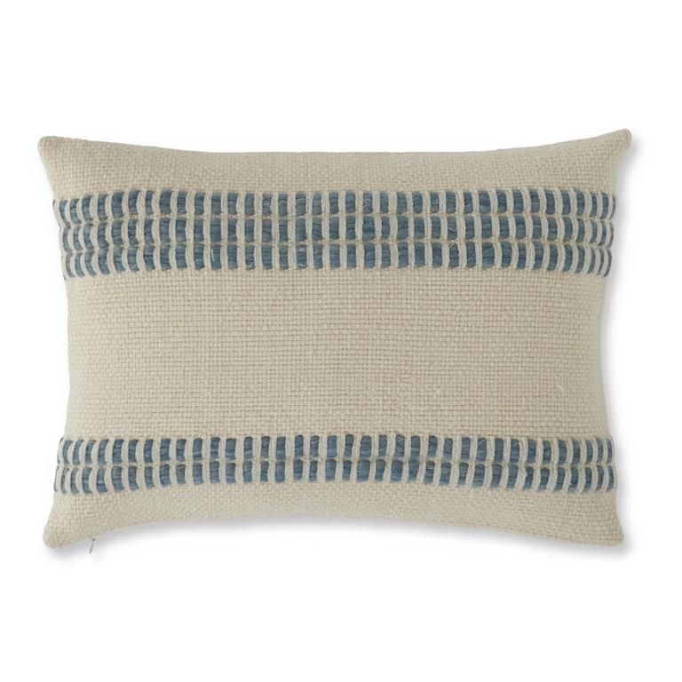 20" Lumbar Blue Wool Woven Pillow