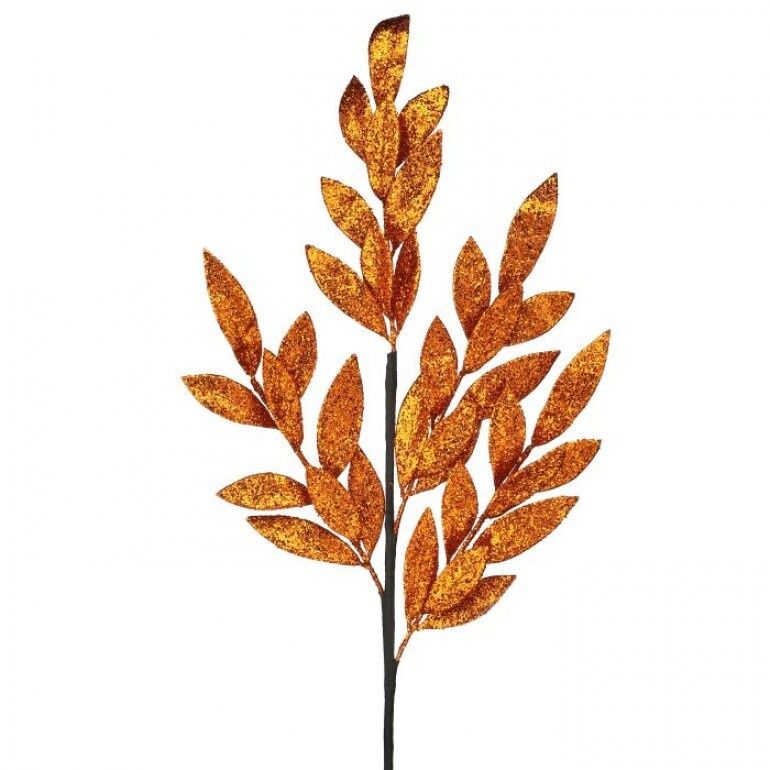 30" Glitter Laurel Leaf Spray, Orange