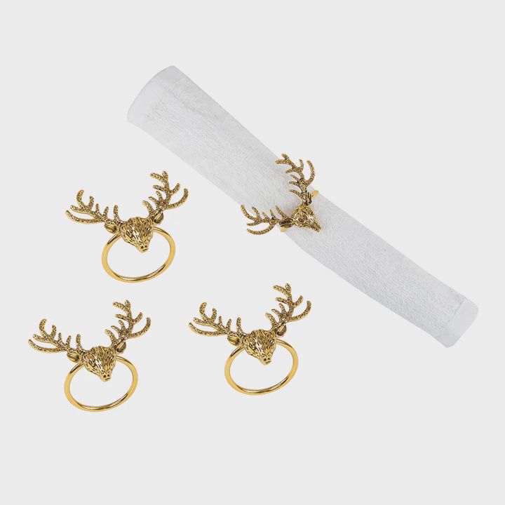 Bronze Deer Head Napkin Ring Set